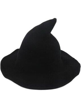 🎃 Unisex Black Wool Knitted Masquerade Cosplay Costume Halloween Witch Hat